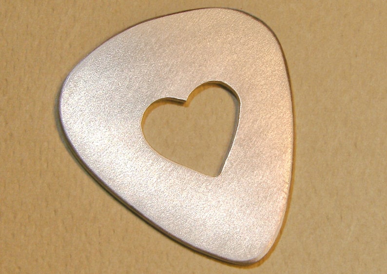Aluminum Guitar Pick with Heart Cut Out and for Personalized Messages
