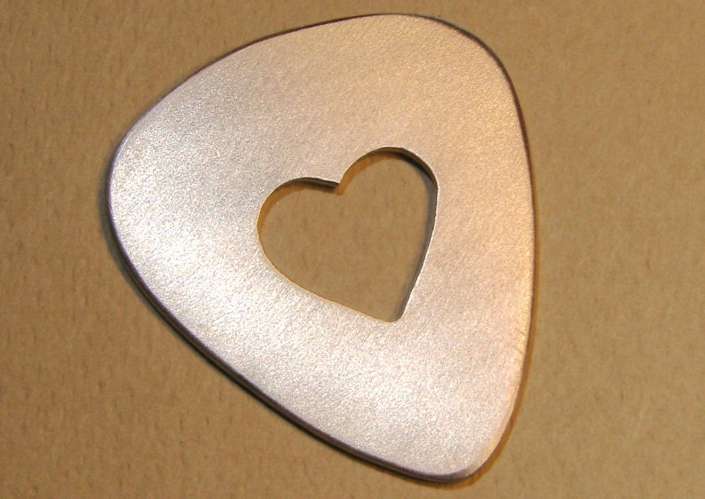 Aluminum Guitar Pick with Heart Cut Out and for Personalized Messages