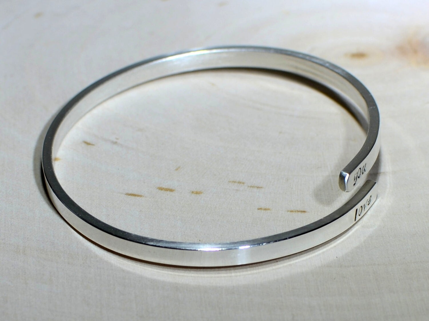Adjustable Sterling Silver Bangle stamped with I Love You or your personalized requests