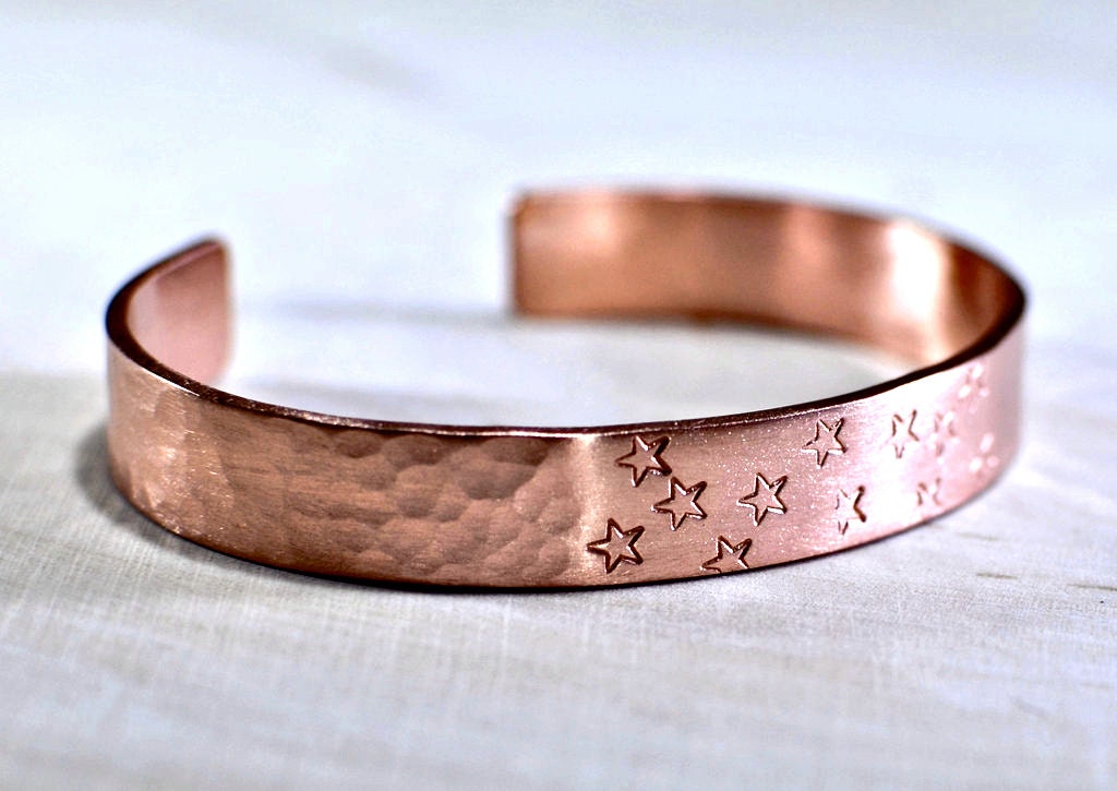 Hammered copper cuff bracelet with stars