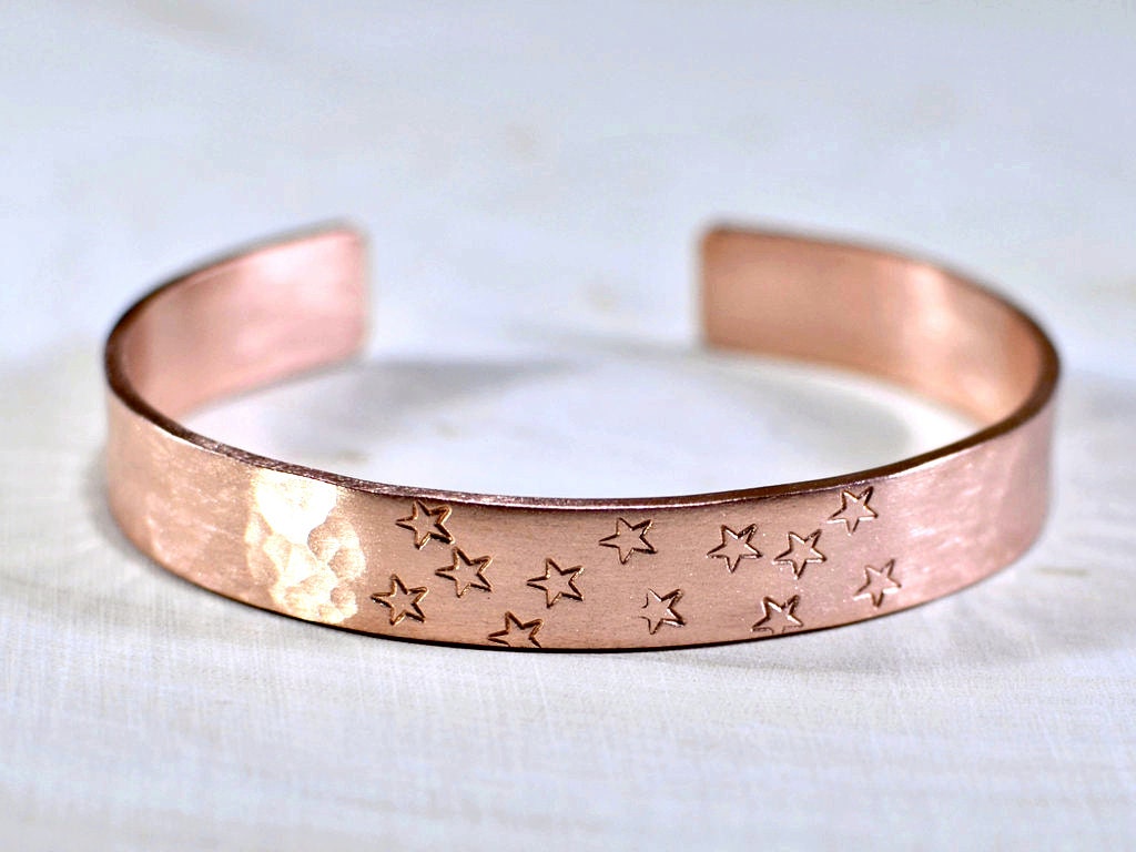 Hammered copper cuff bracelet with stars