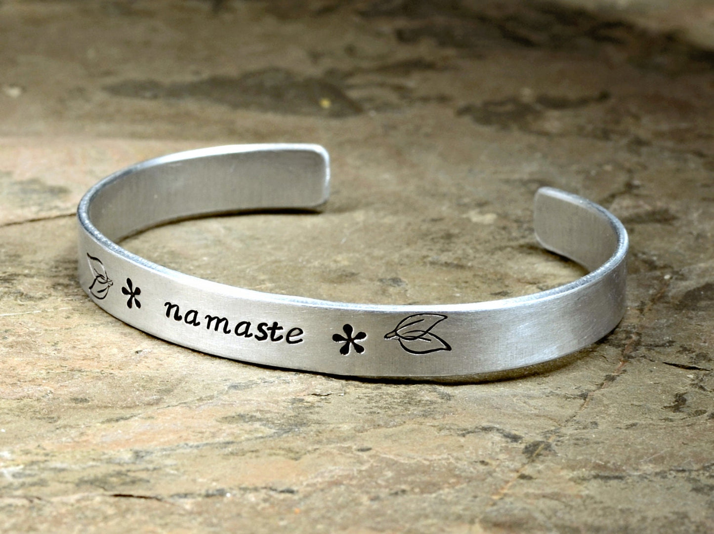 Namaste Yoga Cuff Bracelet in aluminum