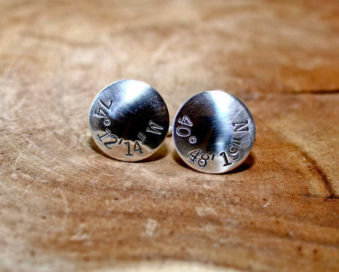 Latitude longitude coordinates sterling silver cuff links, NiciArt 