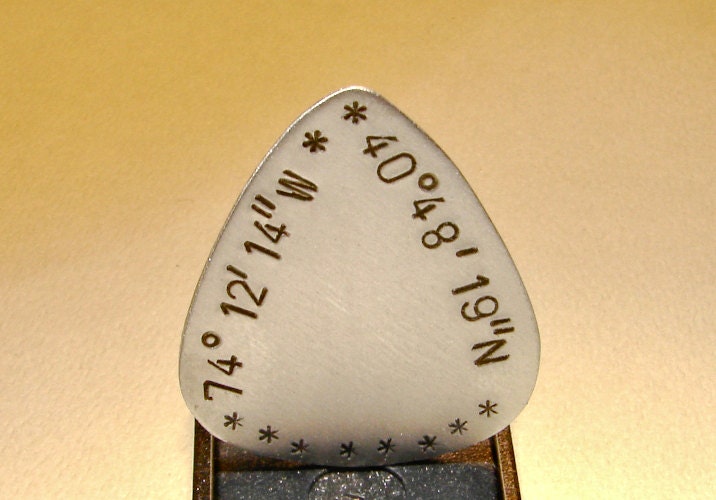 Aluminum Latitude longitude Guitar Pick with Personalized Coordinates