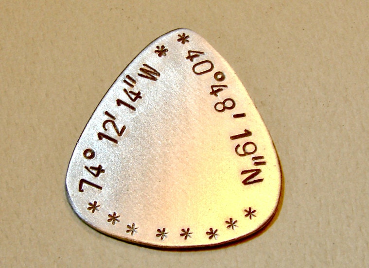 Aluminum Latitude longitude Guitar Pick with Personalized Coordinates