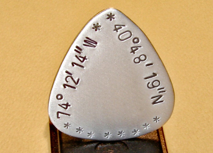 Aluminum Latitude longitude Guitar Pick with Personalized Coordinates